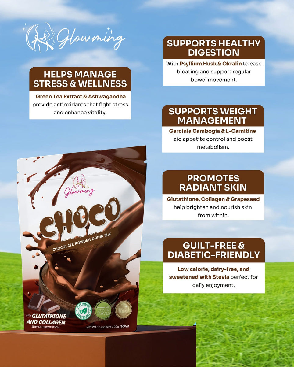 Glowming - CHOCO - Chocolate Powder Drink Mix - 10 sachet x 20g