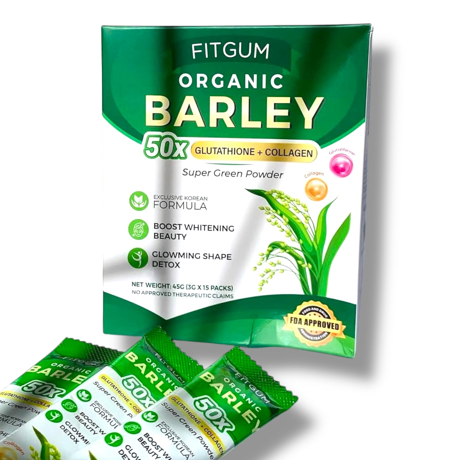 FITGUM - Organic Barley 50X Glutathione + Collagen 3g x 15 sachet FITGUM - Organic Barley 50X Glutathione + Collagen 3g x 15 sachet