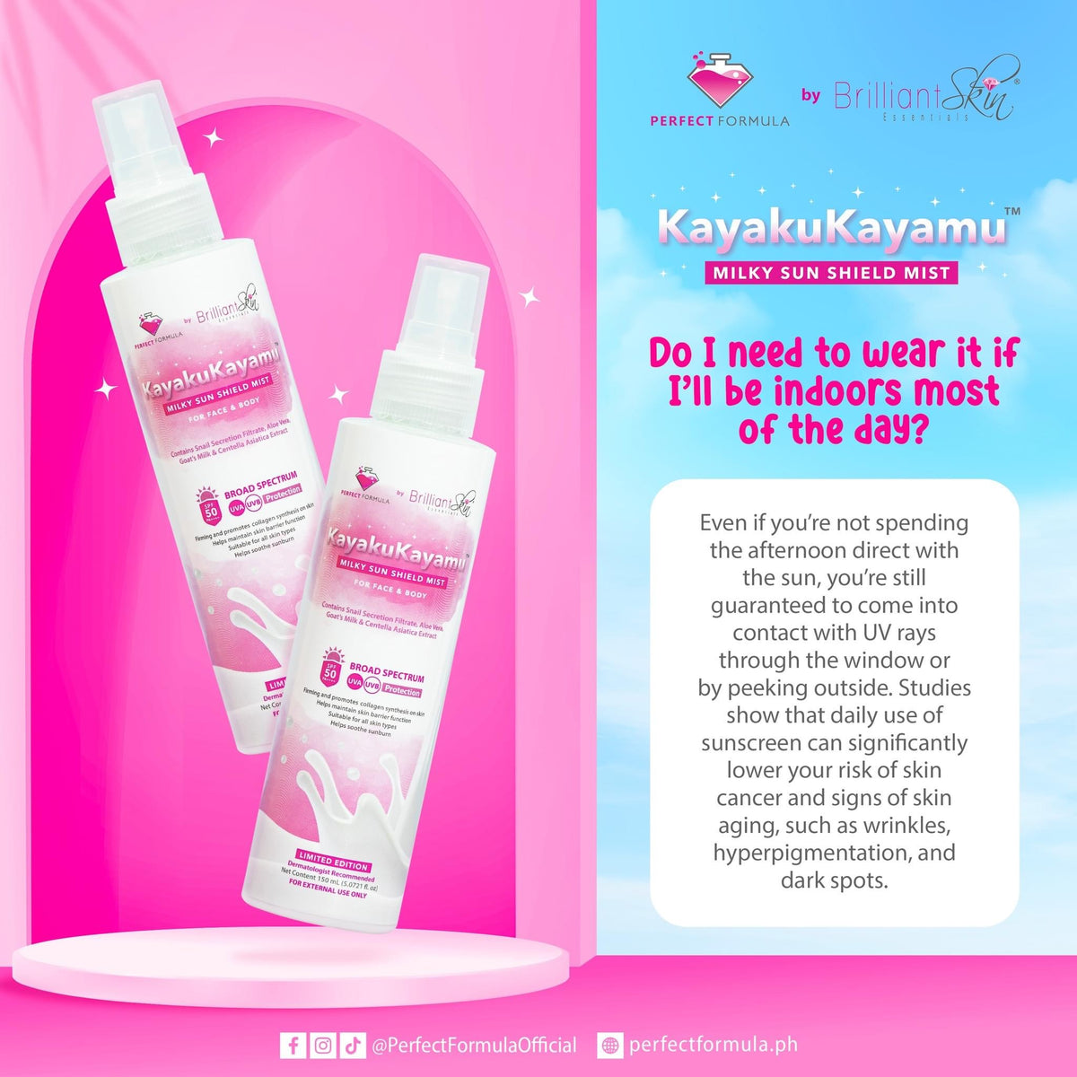 Perfect Formula - KayakuKayamu Milky Sunshield Mist for Face and Body SPF  50 - 150ML