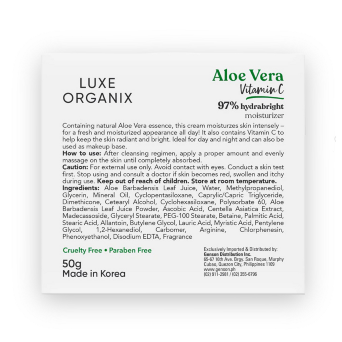 Luxe Organix Aloe Vera Vitamin C 97 Hydrabright Moisturizer 50g My Care Kits 8658