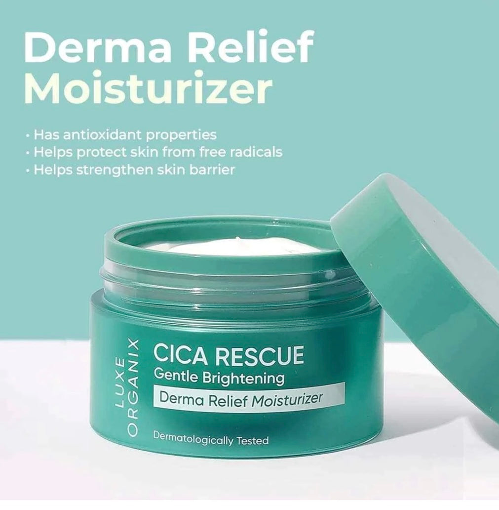 LUXE ORGANIX CICA RESCUE GENTLE BRIGHTENING DERMA RELIEF MOISTURIZER 50G