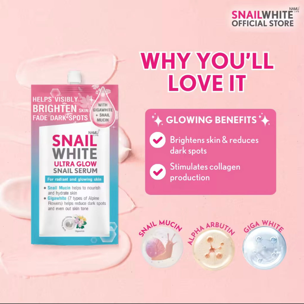 Snail white - Ultra Glow Snail Serum - For Radiant & Glowing Skin - 7 ML