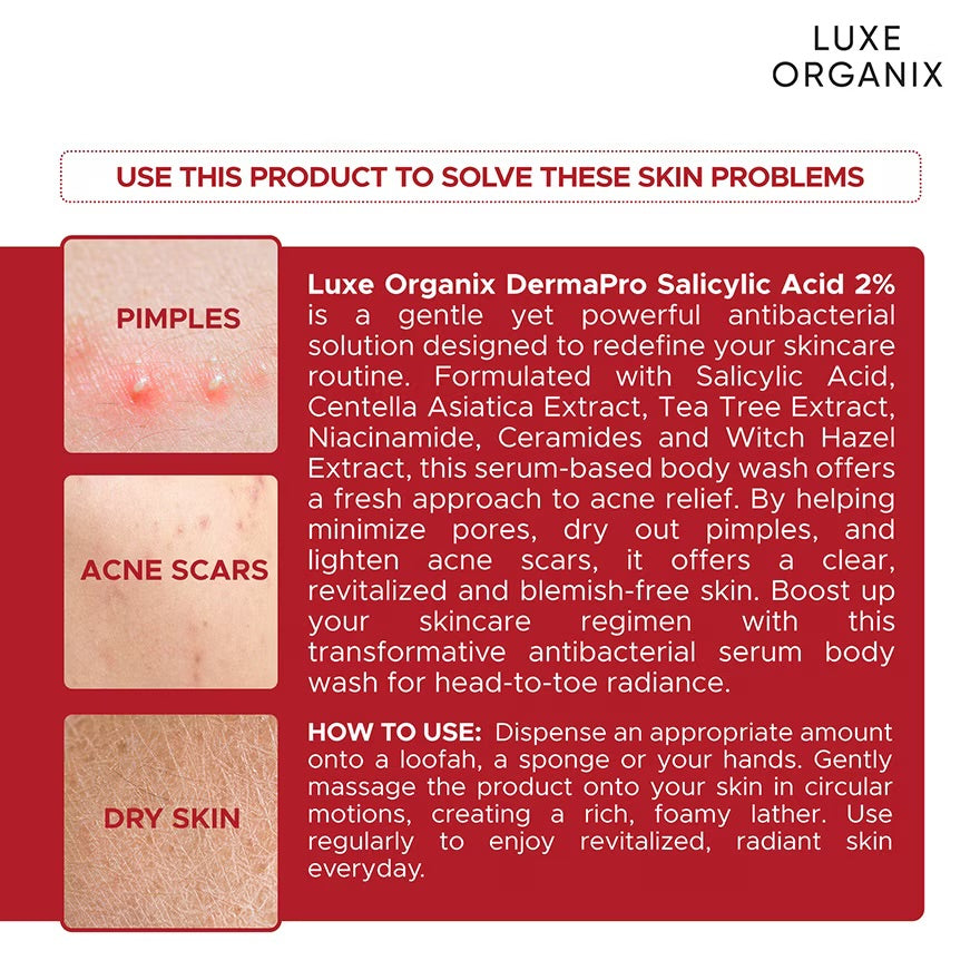 Luxe Organix - Salicylic Acid 2% Acne Rescue Serum Antibacterial Body Wash 500ml