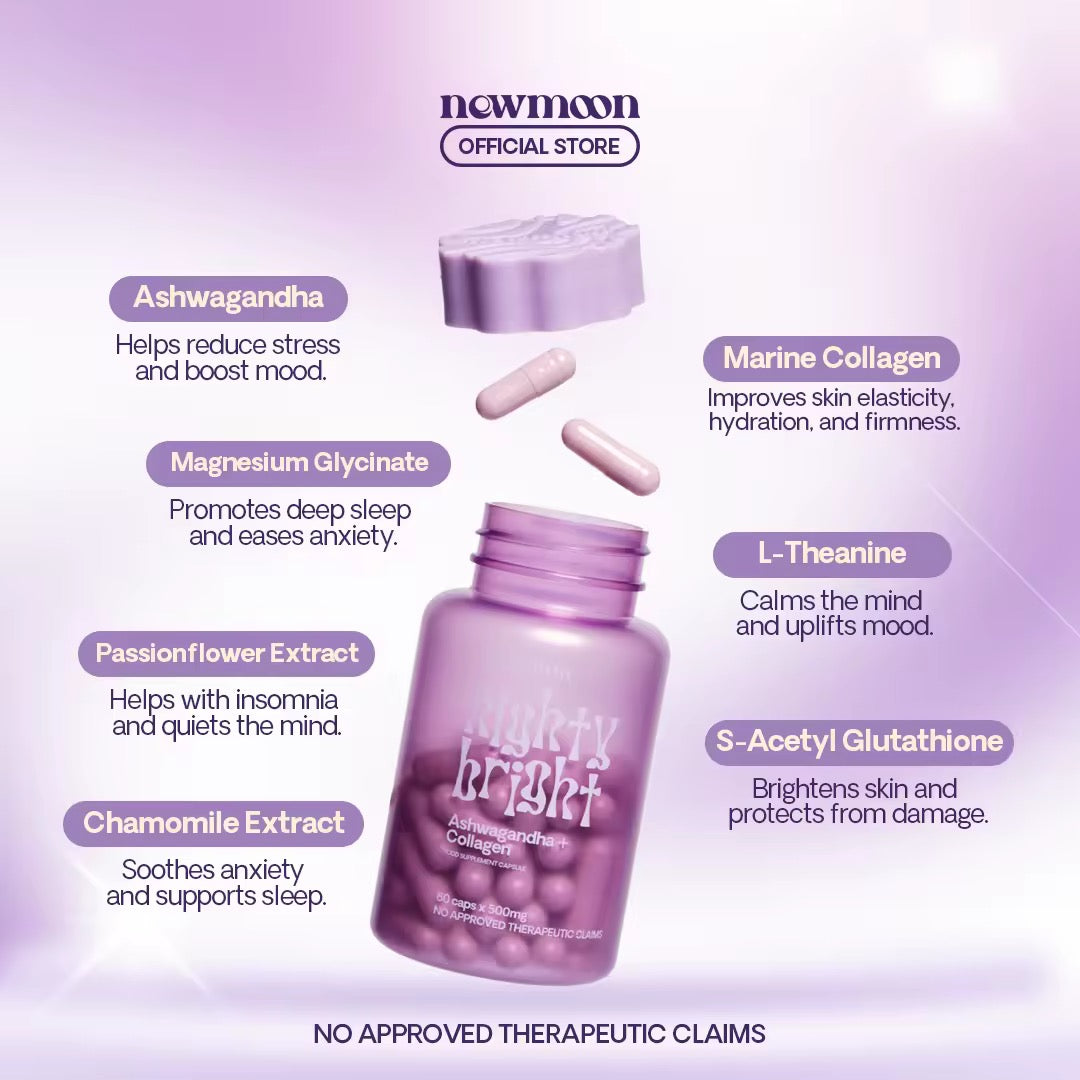 Newmoon - Nighty Bright Ashwagandha + Collagen Food Supplement 60caps