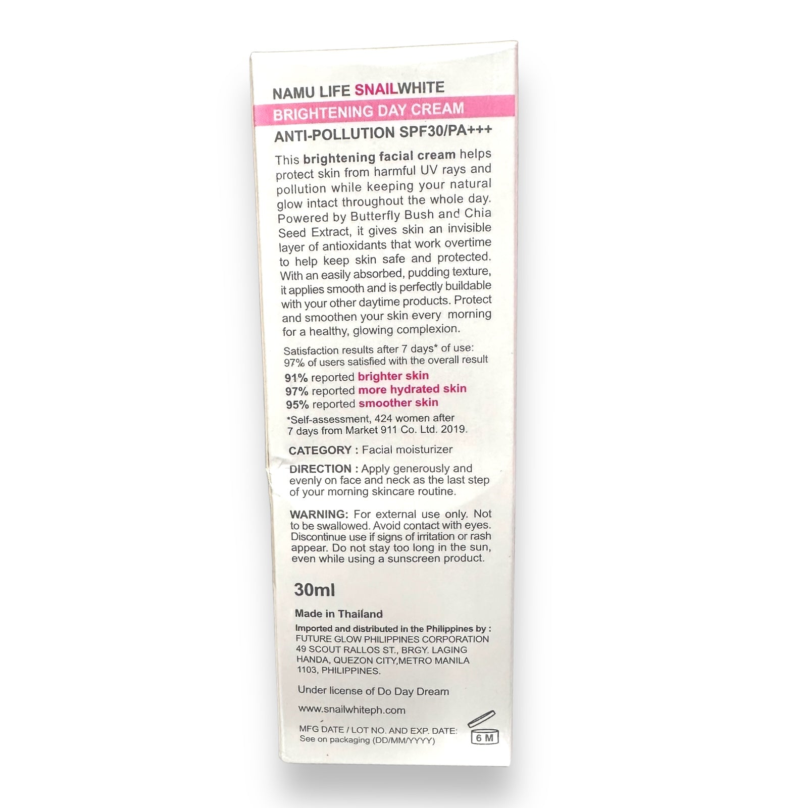 Snail White - Brightening Day Cream Anti - Pollution SPF 30 / PA+++ 30 ML