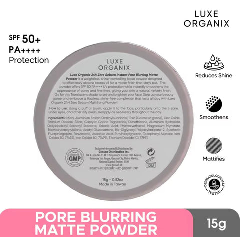 Luxe Organix - 24H Zero Sebum Instant Pore Blurring Weightless Matte Powder - Spf 50 Pa++++