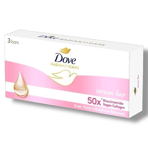 Dove Radiant + Care Serum Bar 50x Niacinamide Vegan Collagen - Even Tone + Moisture Renewal 3x90g( Pink )