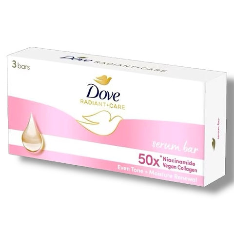 Dove Radiant + Care Serum Bar 50x Niacinamide Vegan Collagen - Even Tone + Moisture Renewal 3x90g( Pink )