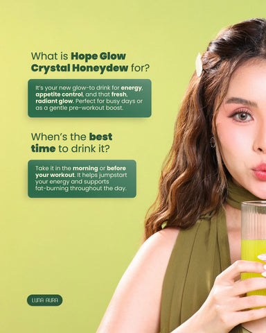 Luna Aura - Hope Glow Crystal - “HONEYDEW” Green Tea, Dandelion & L-Carnitin Juice Drink 10 x18g