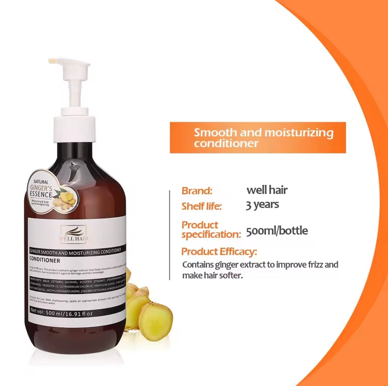 Well Hair - Ginger Shampoo or Conditioner 500 ML