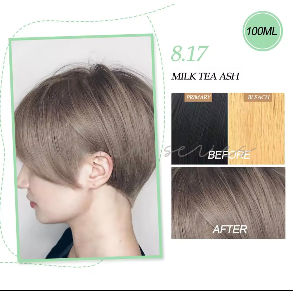 Bremod - Premium “MILK TEA ASH”  BUNDLE 8.17 ( HAIR COLORANT with OXIDIZING CREAM ) - 12% Oxidizer ( COMBO )