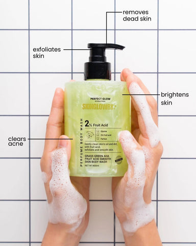 Perfect Glow - SkinGlowry - 2% Fruit Acid Grass Green AHA Fruit Acid Smooth Skin Body Wash 400ml