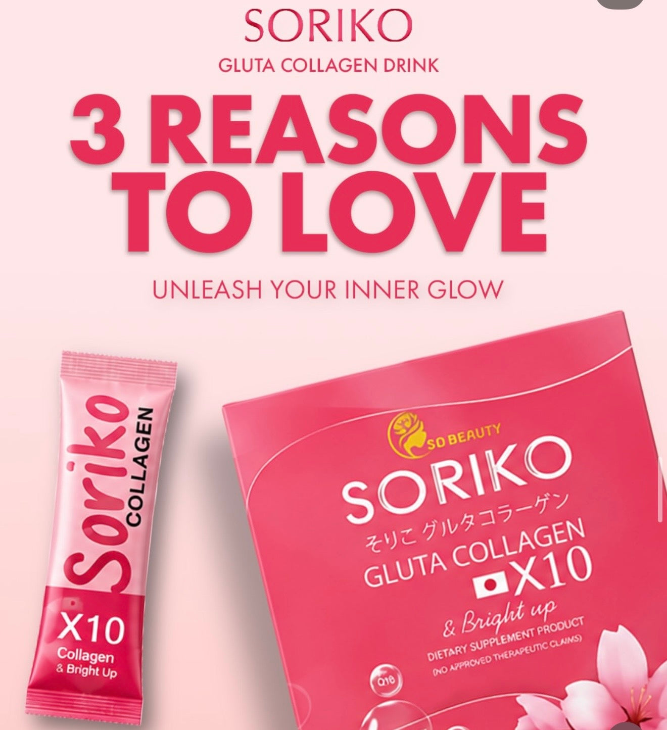 SORIKO - Gluta Collagen X10 & Bright Up Dietary Supplements – 15 Sachets x 10g