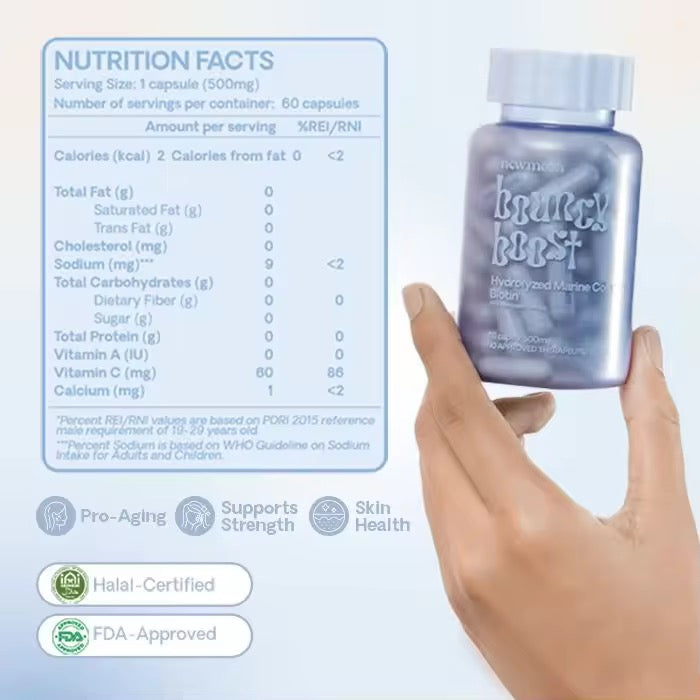 Newmoon - Bouncy Boost Hydrolyzed Marine Collagen + Biotin Food Supplement 60caps