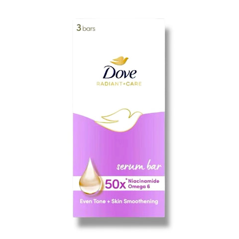 Dove Radiant + Care Serum Bar 50x Niacinamide Omega 6 - Even Tone + Skin Smoothening Serum Bar Soap 3 x90g ( purple )