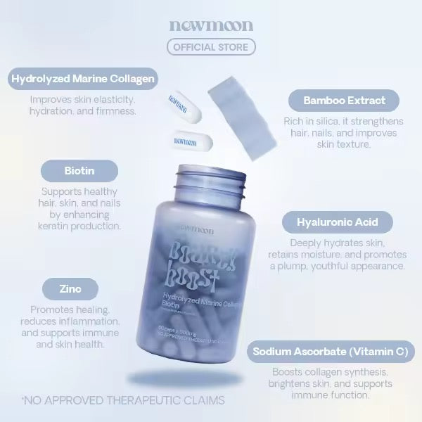 Newmoon - Bouncy Boost Hydrolyzed Marine Collagen + Biotin Food Supplement 60caps