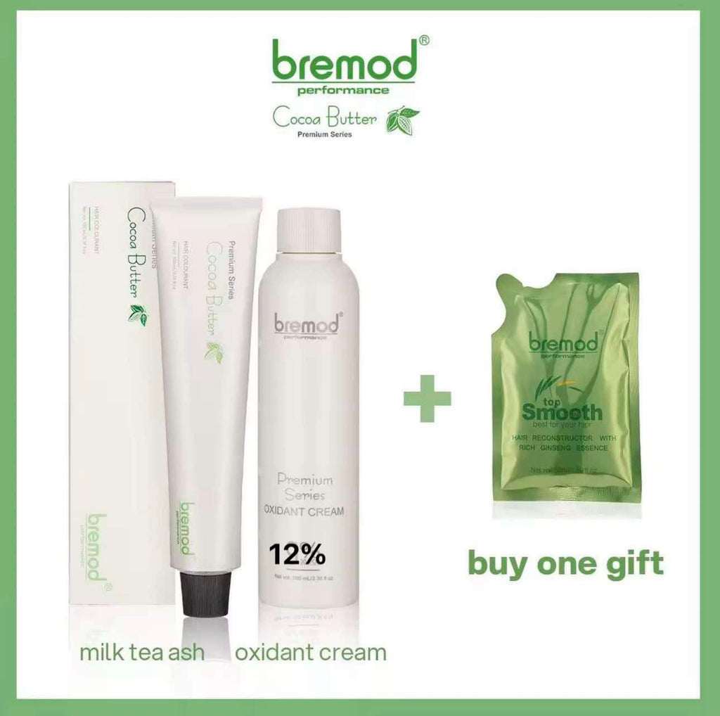 Bremod - Premium “MILK TEA ASH”  BUNDLE 8.17 ( HAIR COLORANT with OXIDIZING CREAM ) - 12% Oxidizer ( COMBO )