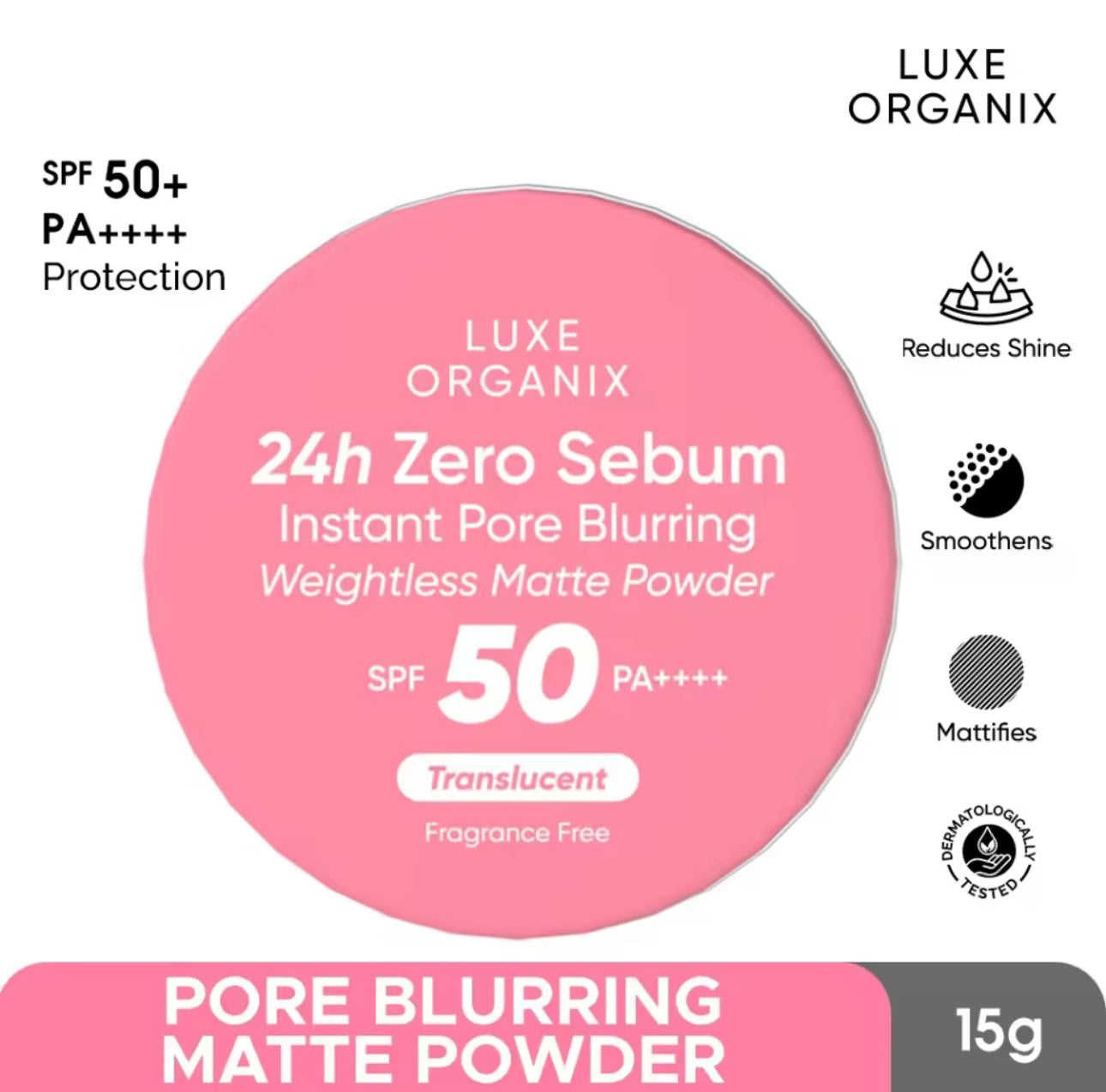 Luxe Organix - 24H Zero Sebum Instant Pore Blurring Weightless Matte Powder - Spf 50 Pa++++