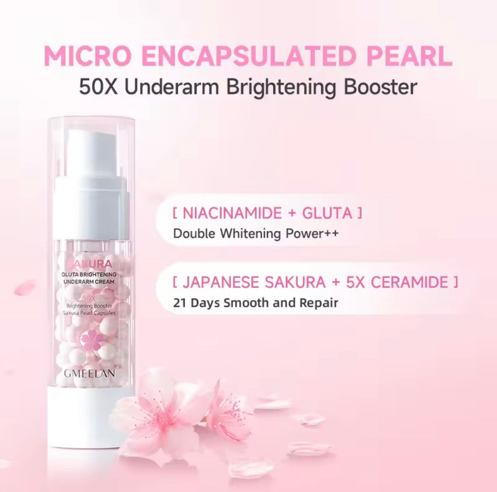 GMEELAN - Sakura GLUta Whitening Underarm Cream - 50X Brightening Booster Sakura Pearl Capsules 30g