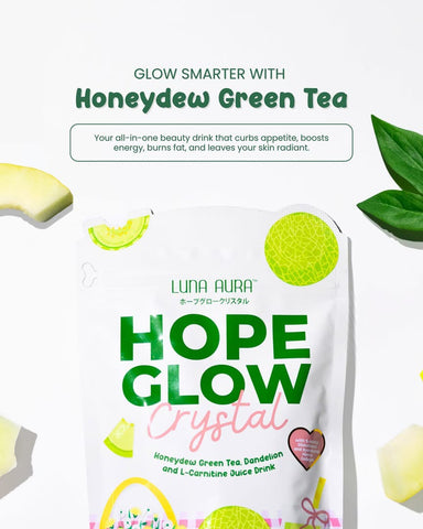 Luna Aura - Hope Glow Crystal - “HONEYDEW” Green Tea, Dandelion & L-Carnitin Juice Drink 10 x18g