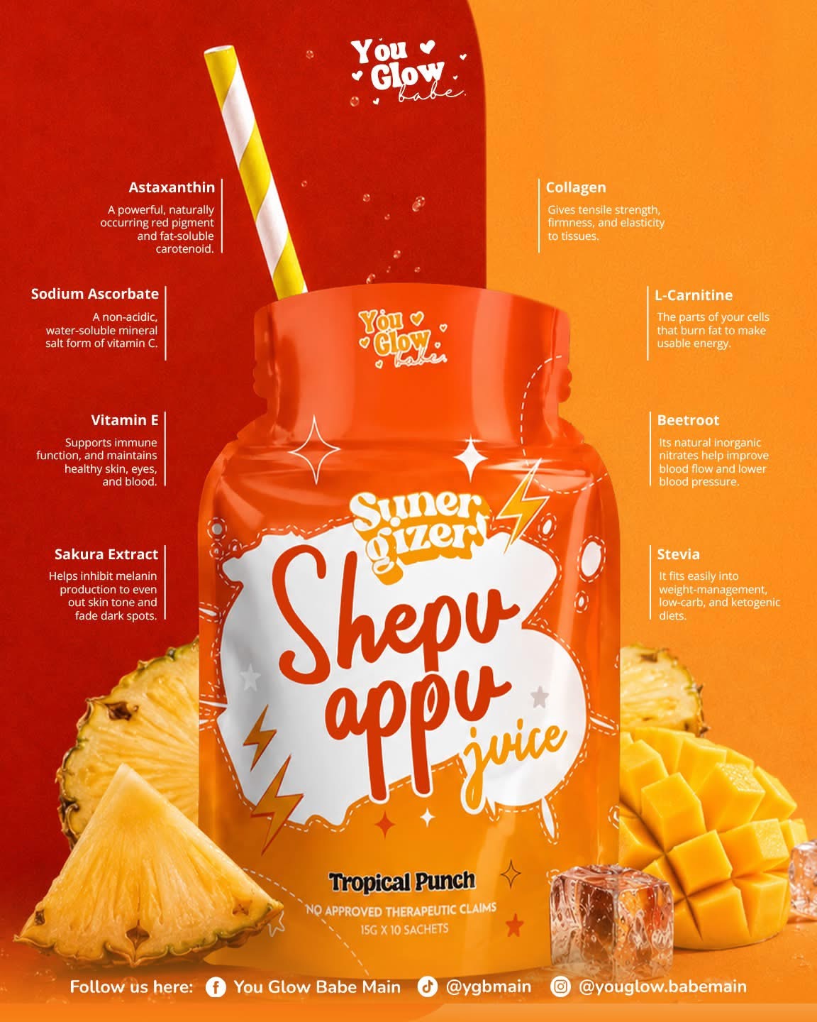 You Glow Babe - SHEPU APPU Juice Tropical Punch 150g - 15g x 10 sachet