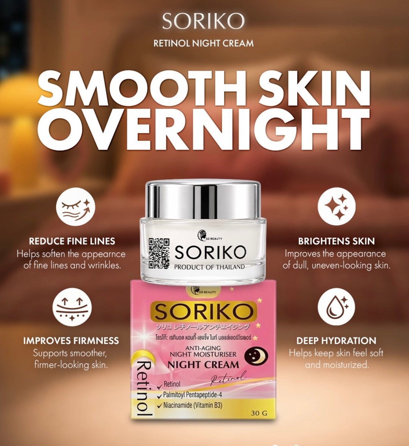 SORIKO - Retinol Anti-Aging Night Moisturizer - Night Cream 30g