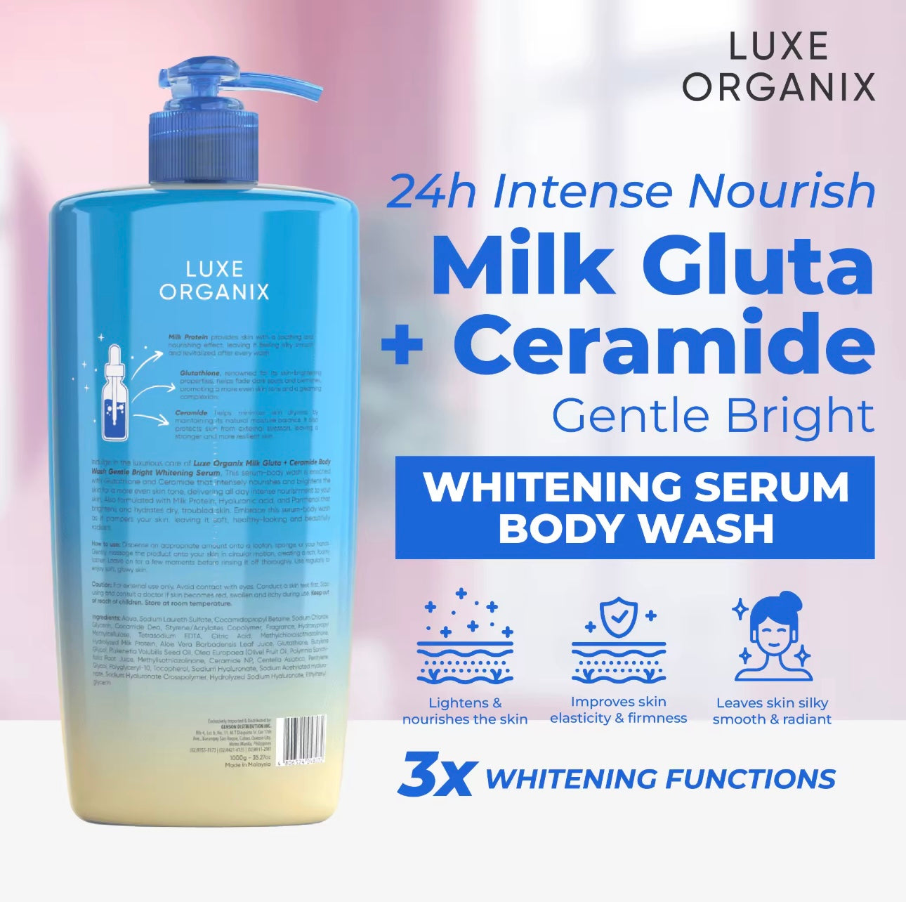 Luxe Organix - Milk Gluta + Ceramide Gentle Bright Serum Perfume Infused Body Wash 1000g ( BLUE )