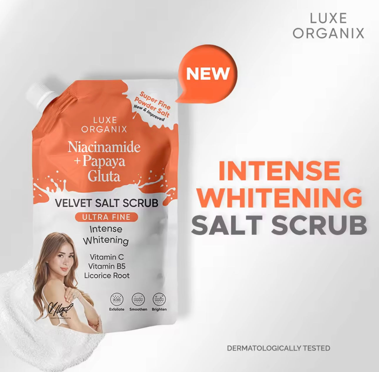 Luxe Organix - Niacinamide + Papaya Gluta Velvet Salt Scrub 300G ( Orange Pouch )