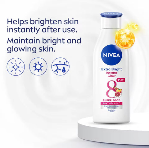 NIVEA - Extra Bright - “INSTANT GLOW” Supe Food SPF 15 Body Lotion 200 ML