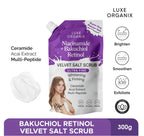 LUXE ORGANIX Niacinamide + Bakuchiol Retinol Velvet Salt Scrub 300g ( purple pouch )