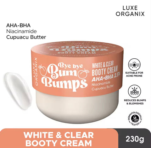 LUXE ORGANIX - Bye Bye Bum Bumps White and Clear Booty CREAM 230g - ( Orange )