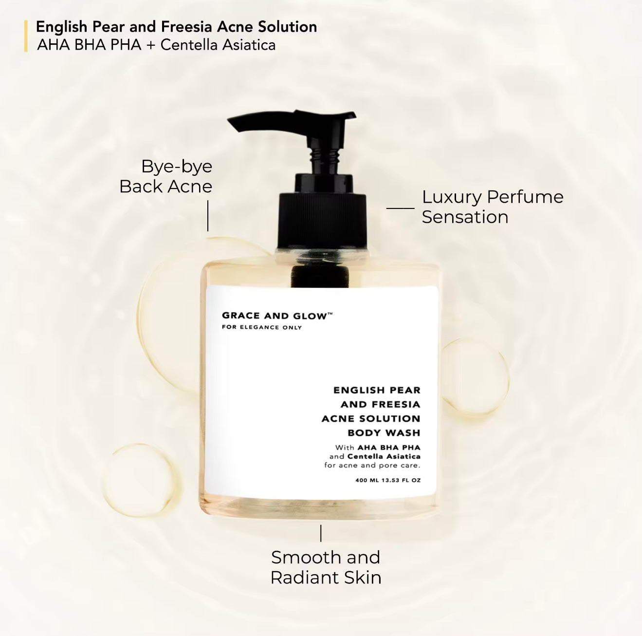 Grace and Glow - “ENGLISH PEAR AND FREESIA” Acne Solution Body Wash 400 ml