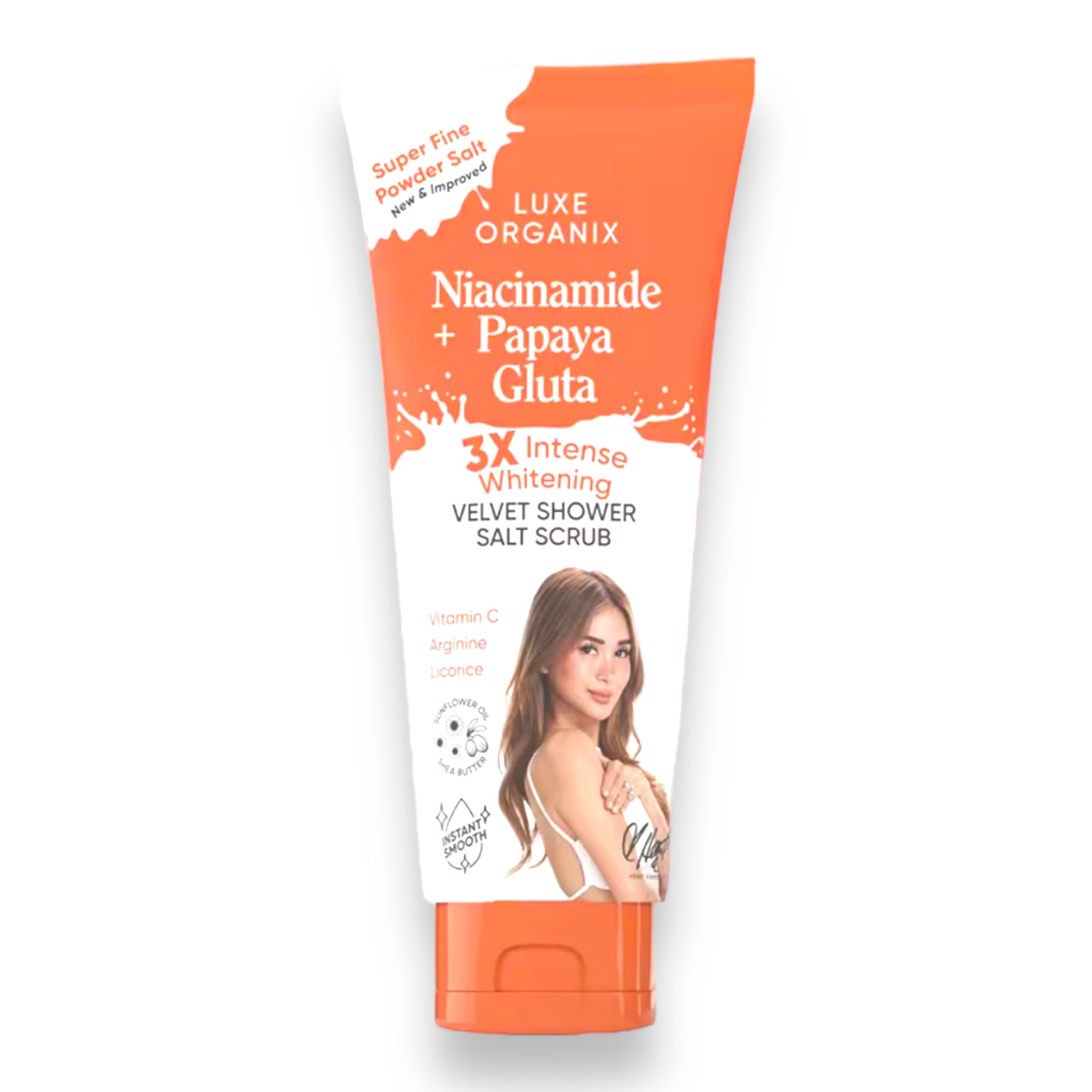 Luxe Organix - Niacinamide + PAPAYA GLUTA 3X Whitening - Velvet Shower Salt Scrub 320g  ( Orange )