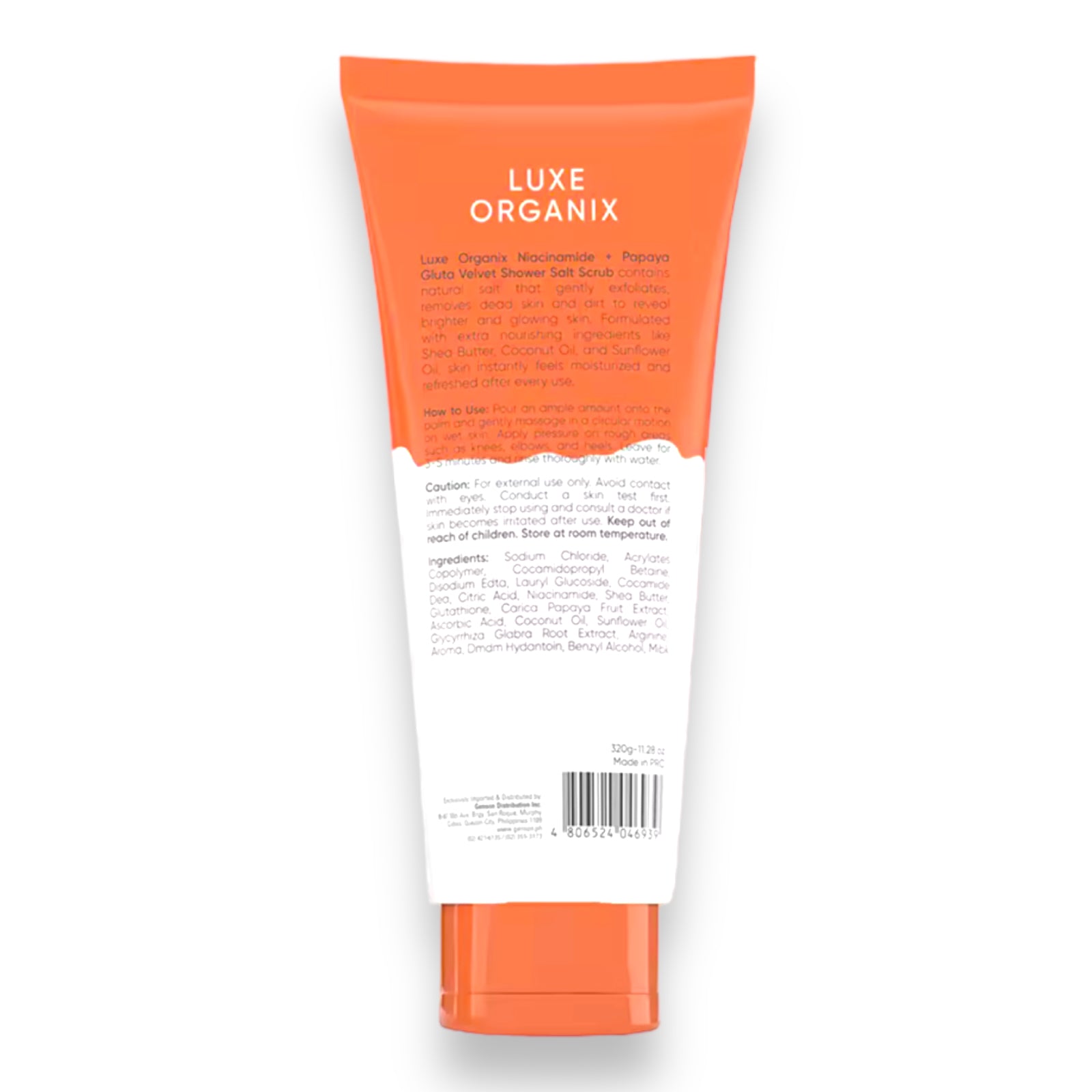 Luxe Organix - Niacinamide + PAPAYA GLUTA 3X Whitening - Velvet Shower Salt Scrub 320g  ( Orange )