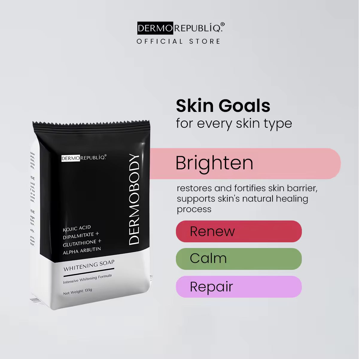 Dermo Republiq Dermobody -  Kojic Acid + Dipalmitate + Glutathione + Alpha Arbutin Whitening Soap 135g