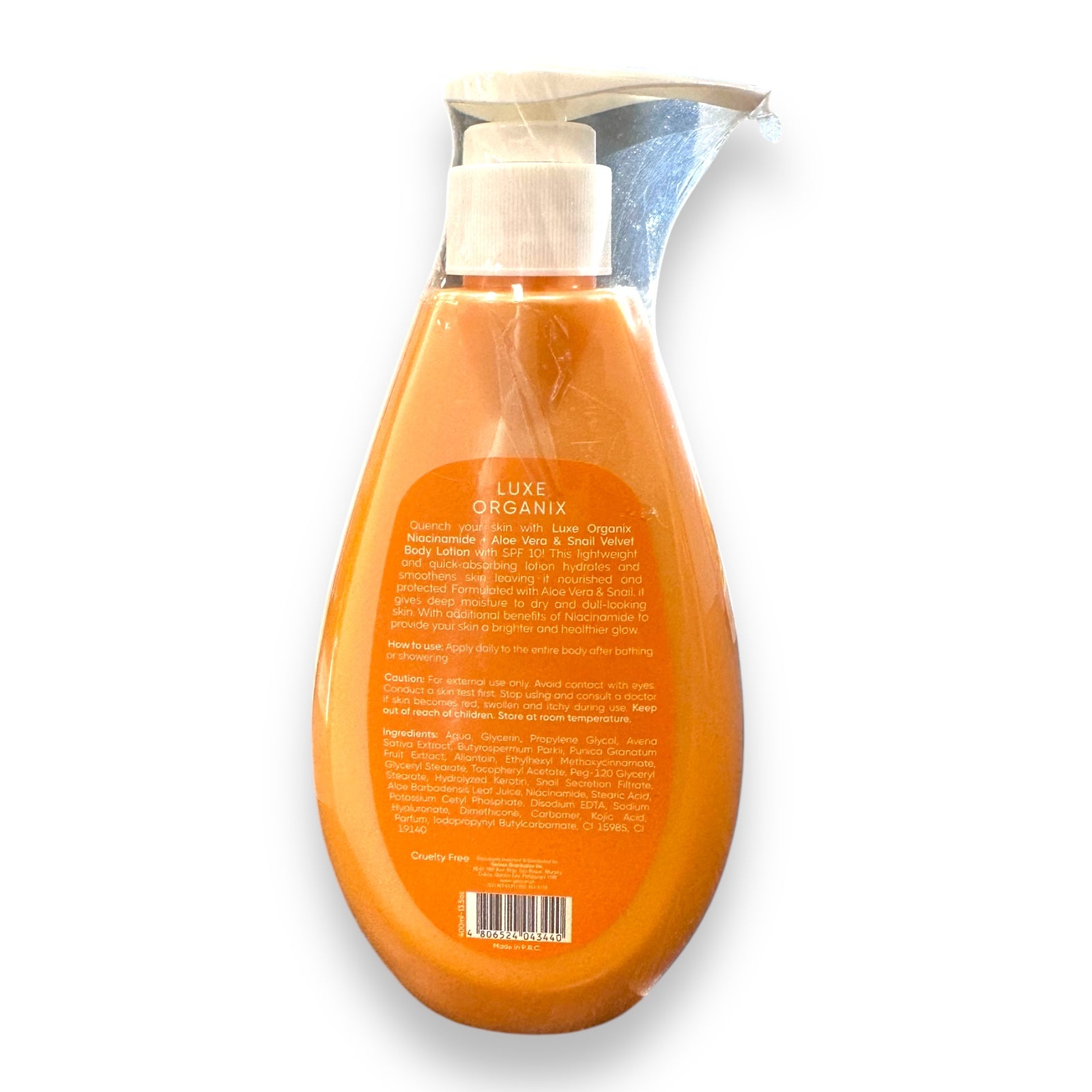 Luxe Orgnix - Niacinamide + Aloe Vera And Snail Velvet Body Cream - BRIGHTENING & MOISTURIZING 400 ml ( orange )