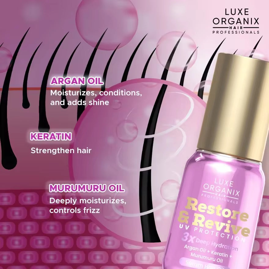Luxe Organix - RESTORE & REVIVE -  UV Protection Deep Hydration Seum Hair Oil 60ml