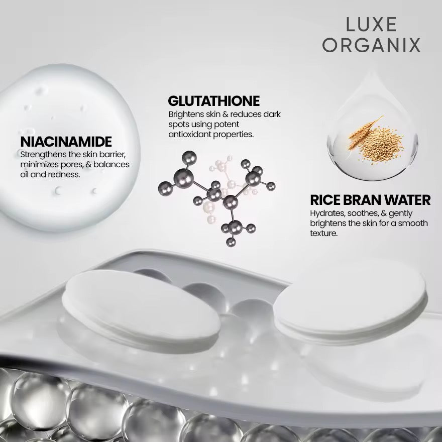 Luxe Organix - 24/7 Supercharged Dark Spot Fading 2 in 1 Whitening Serum Toning Pads - “GLOW BOOSTING + EVEN SKIN TONE” - 70 pads ( Gray )