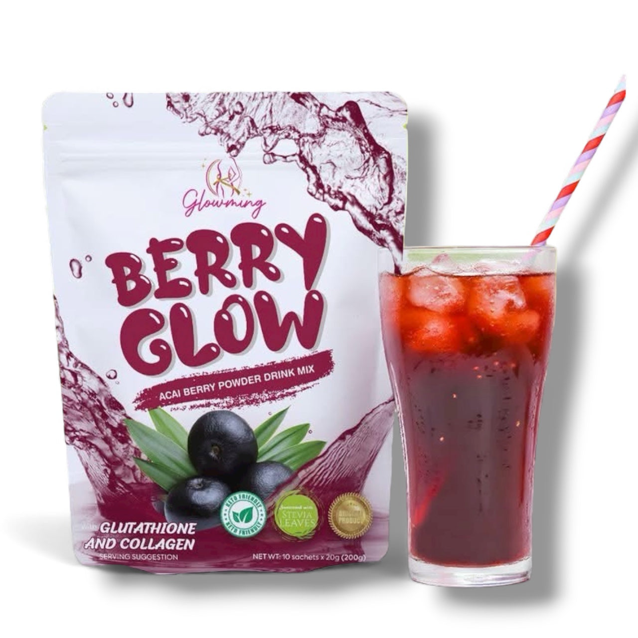 Glowming - “BERRY GLOW” - Açaí Berry Powder Drink Mix 10 x 20g