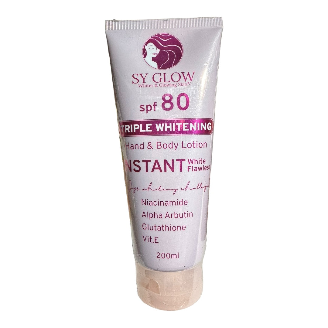 SY Glow - Triple Whitening Hand & Body Lotion - INSTANT White Flawless Spf 80 - 200 ML ( new packaging )