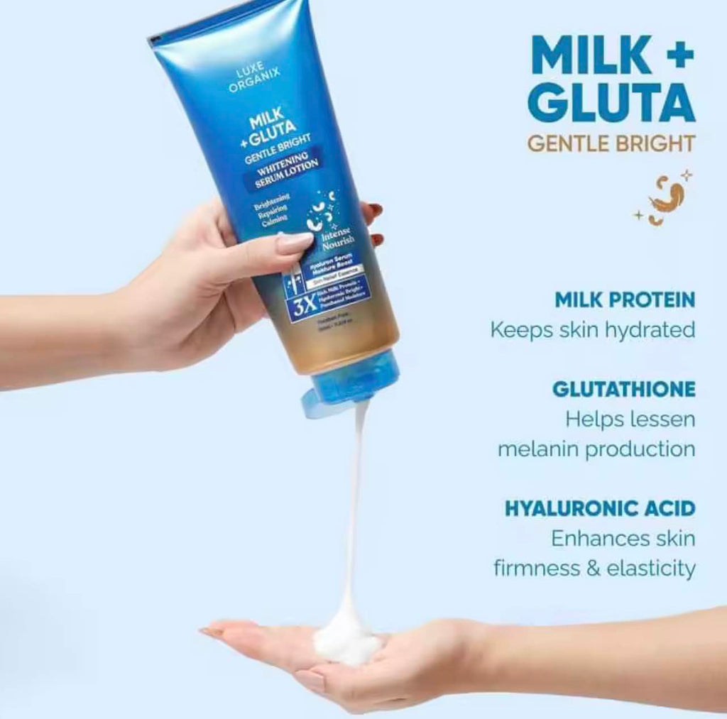 Luxe Organix - MILK + GLUTA WHITENING SERUM LOTION 350ML
( BLUE )