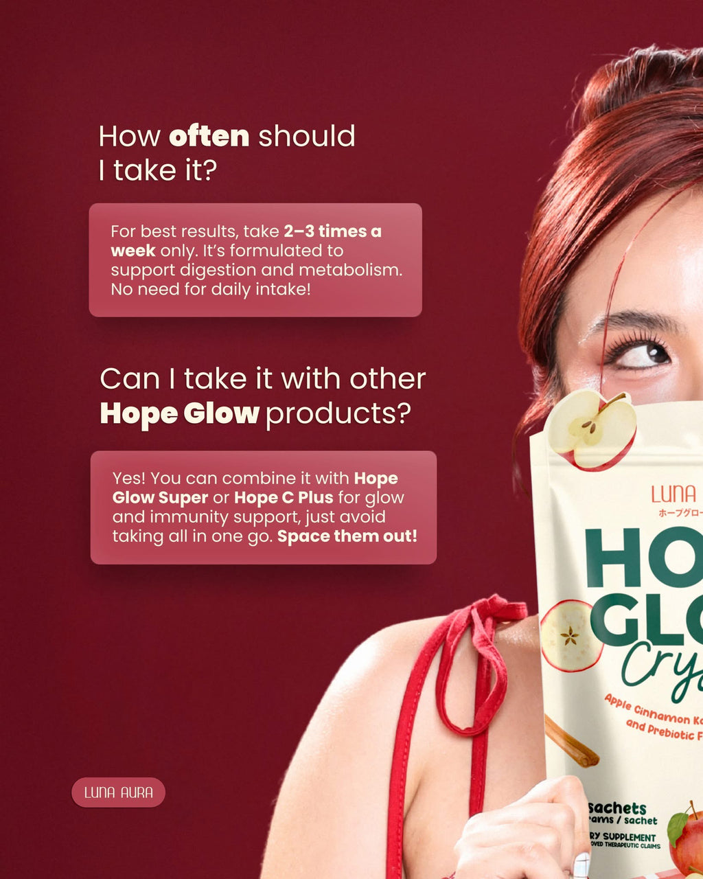 Luna Aura - Hope Glow Crystal - “APPLE CINNAMON” Fiber Juice Drink 10 x 18g