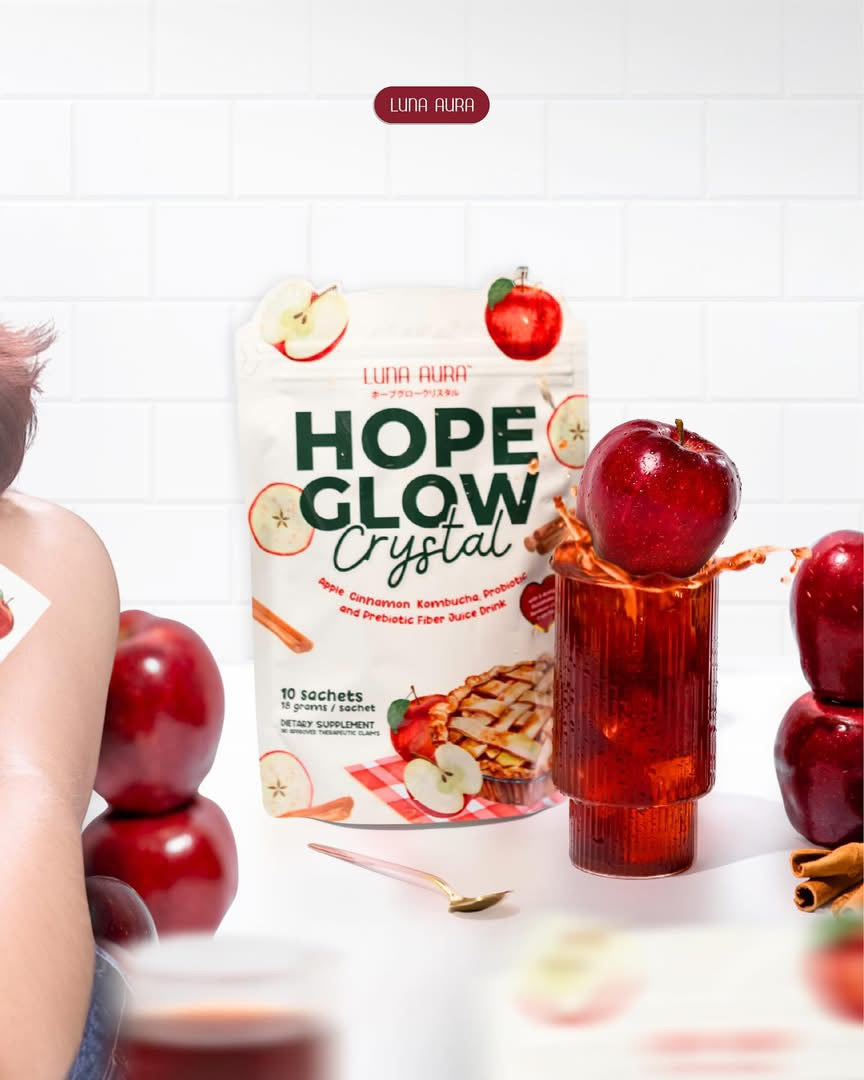 Luna Aura - Hope Glow Crystal - “APPLE CINNAMON” Fiber Juice Drink 10 x 18g
