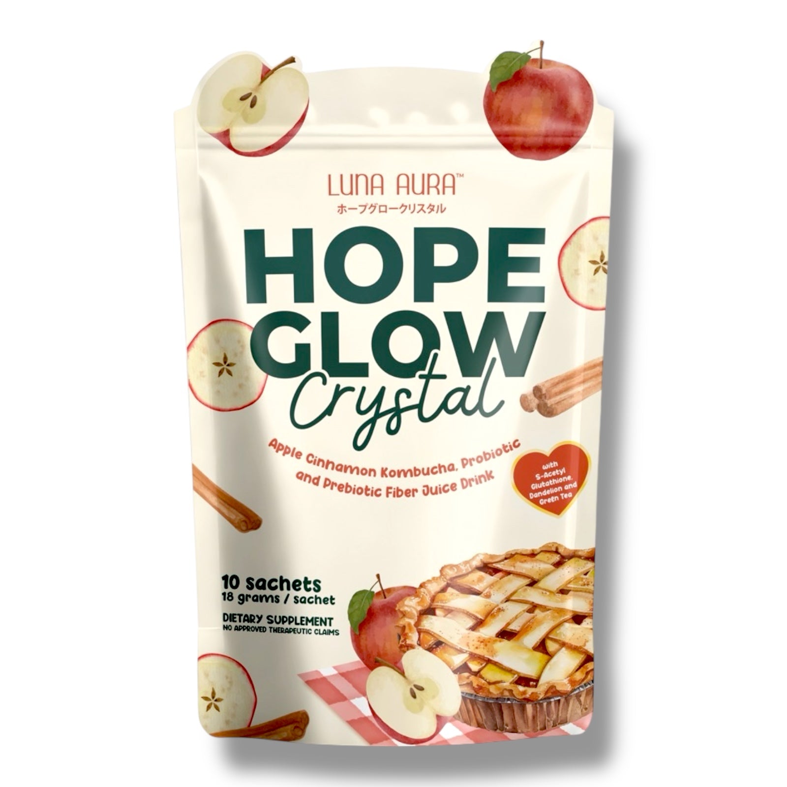 Luna Aura - Hope Glow Crystal - “APPLE CINNAMON” Fiber Juice Drink 10 x 18g