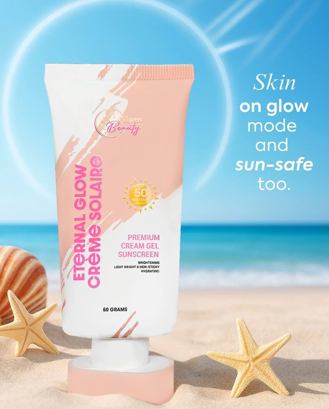 Cc Glam & Beauty - Eternal Glow Cream Solaire - Premium Cream Gel Sunscreen SPF 50 - 50g