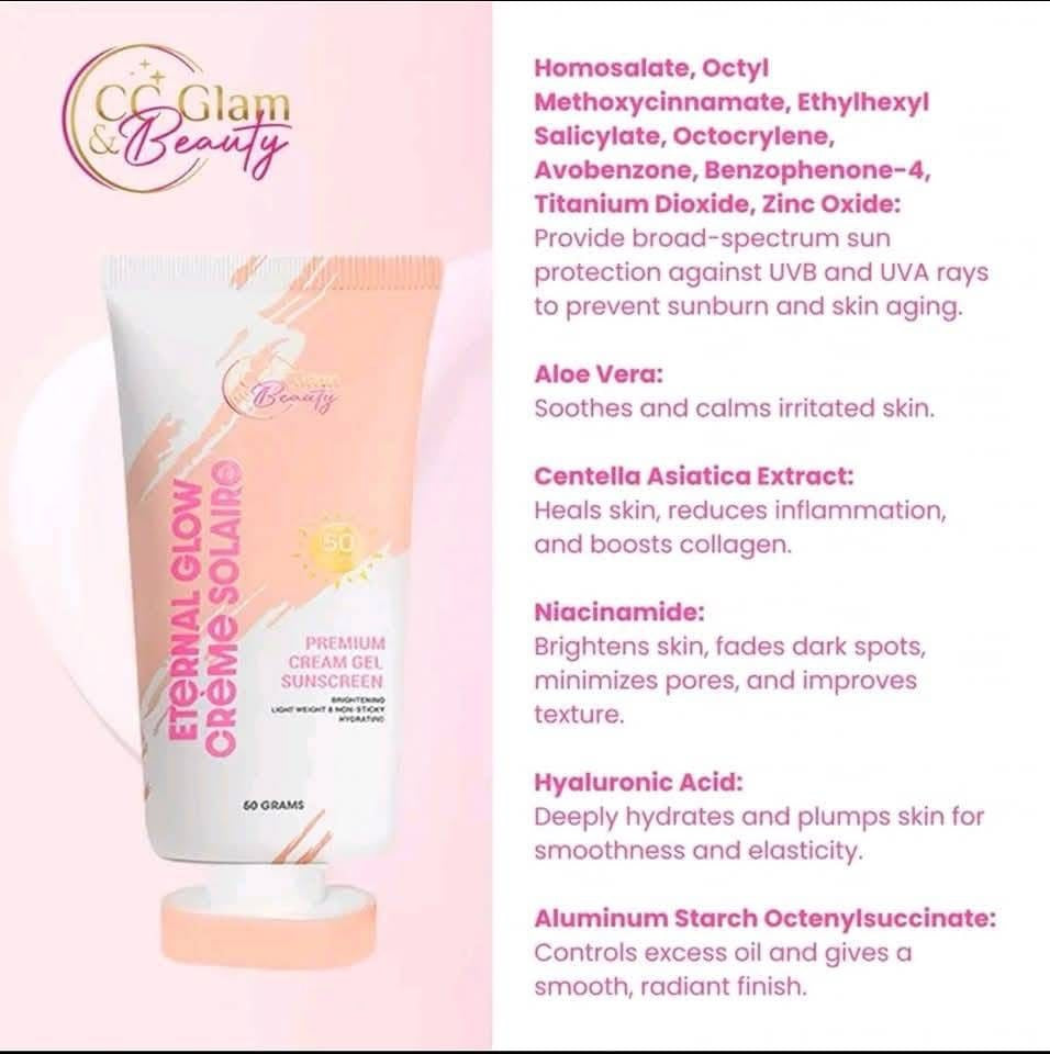 Cc Glam & Beauty - Eternal Glow Cream Solaire - Premium Cream Gel Sunscreen SPF 50 - 50g