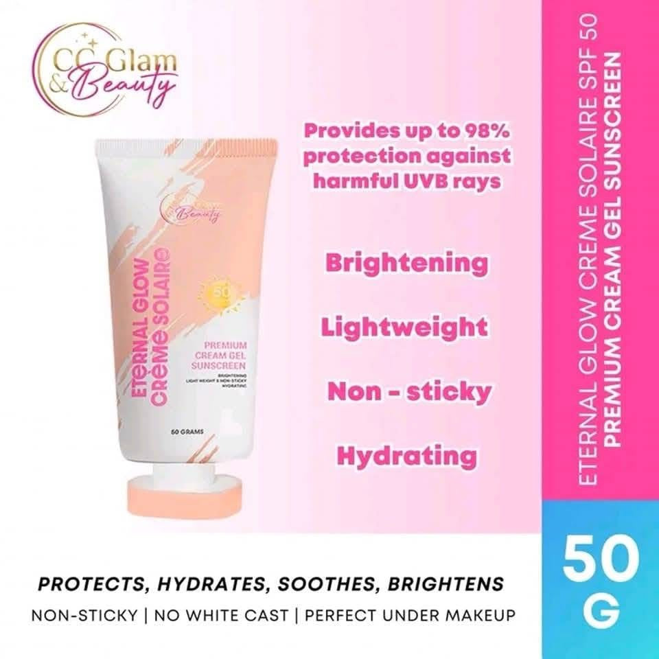 Cc Glam & Beauty - Eternal Glow Cream Solaire - Premium Cream Gel Sunscreen SPF 50 - 50g