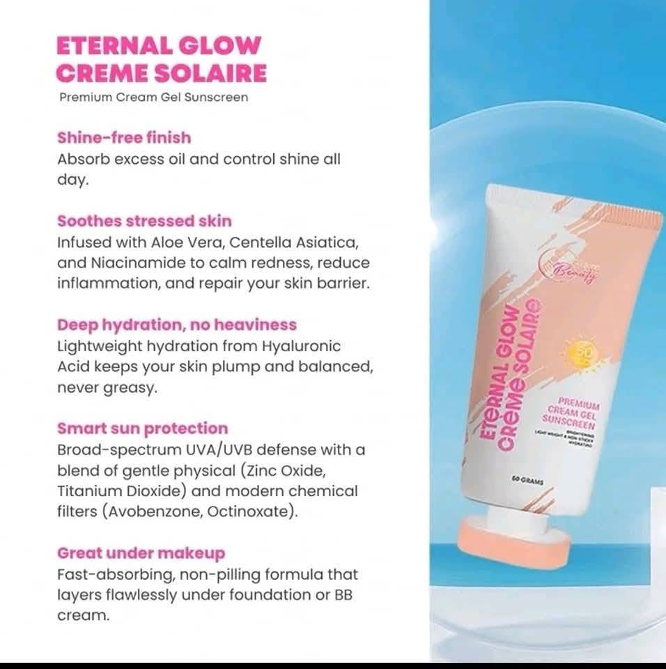 Cc Glam & Beauty - Eternal Glow Cream Solaire - Premium Cream Gel Sunscreen SPF 50 - 50g