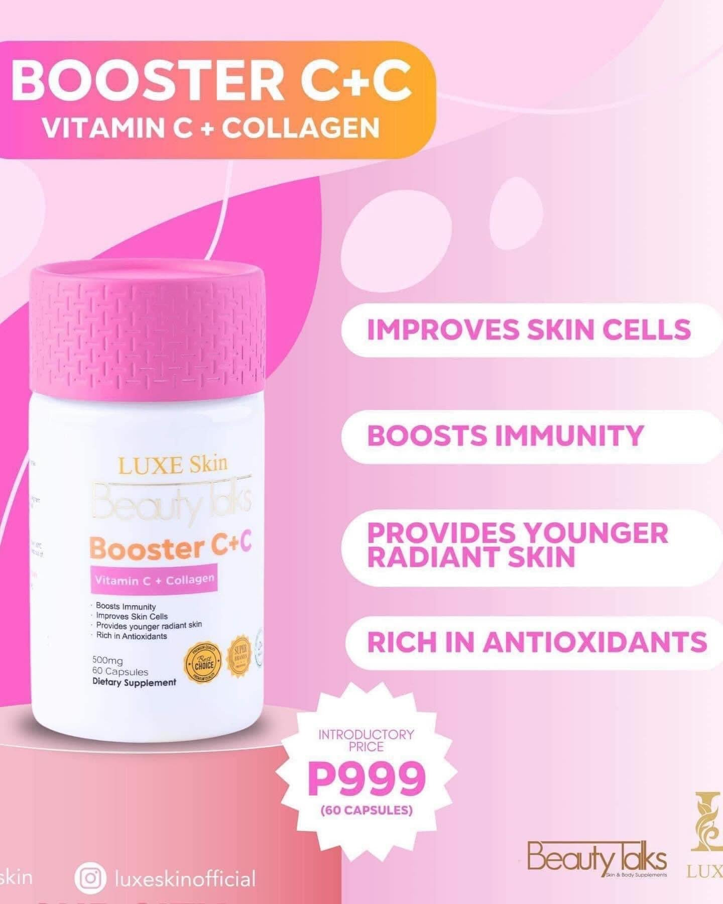 Luxe Skin - Beauty Talks - BOOSTER C+C | Vitamin C - Collagen 60 capsule ( pink cap ) ( expiry January 2026)
