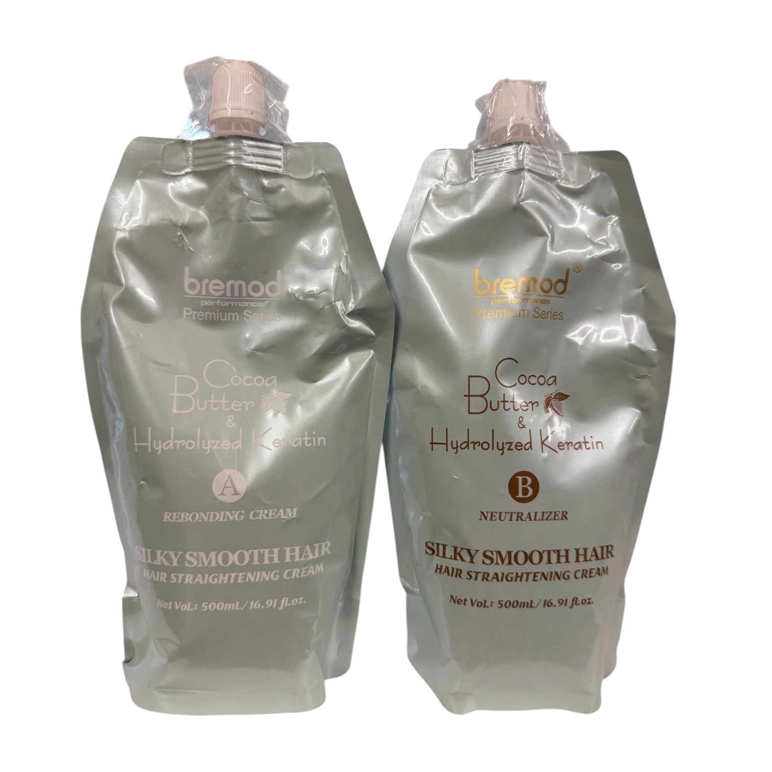 Bremod Premium Series Cocoa Butter & Hydrolyzed Keratin Silky Smooth Hair - Hair Straightening Cream (500ml  A & B )